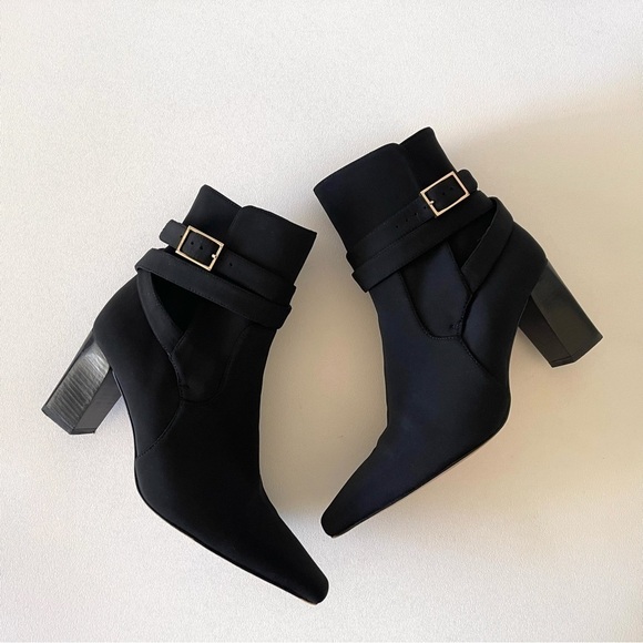 Good American Boots The Bombshell Bootie Block Heel Ankle Buckle Chic Black 6.5 - Picture 8 of 13
